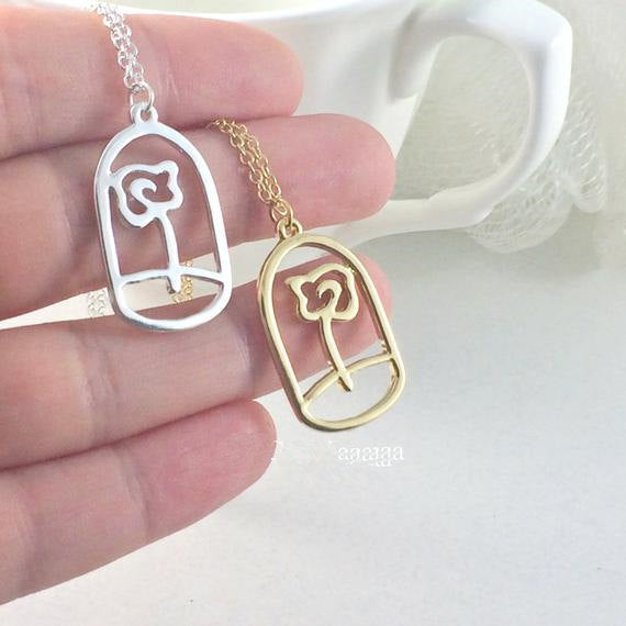 The Little Prince's Rose Necklace,Snake swallowing elephant Necklace,Unique Gift for Her