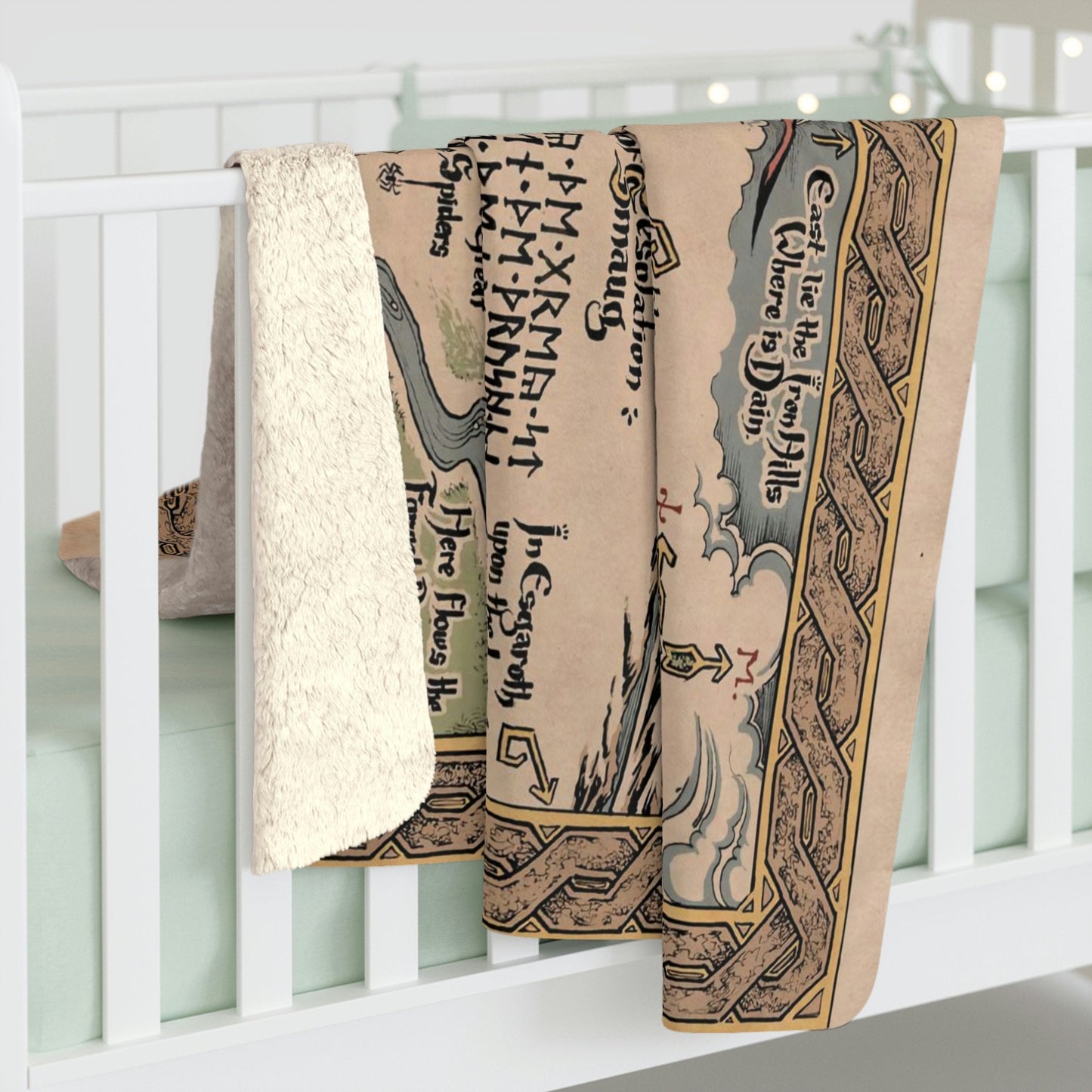 Thorin's map and Bilbo Baggins Sherpa Fleece Blanket, LOTR home, Magical Halloween gift(Free shipping)