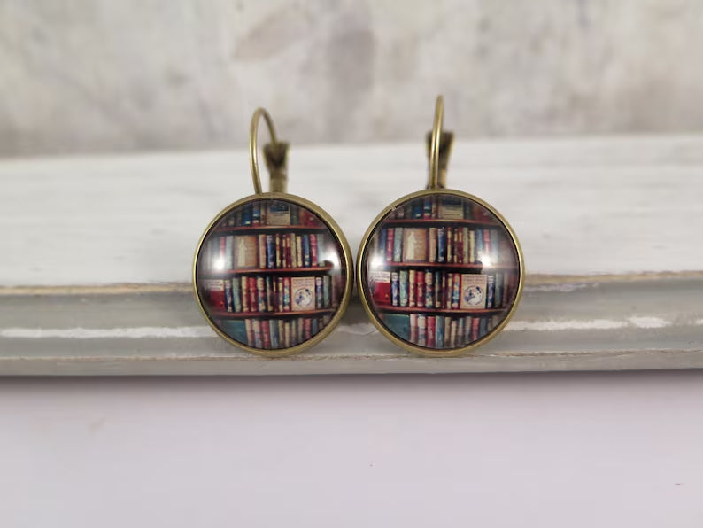 Cat Earrings with Books