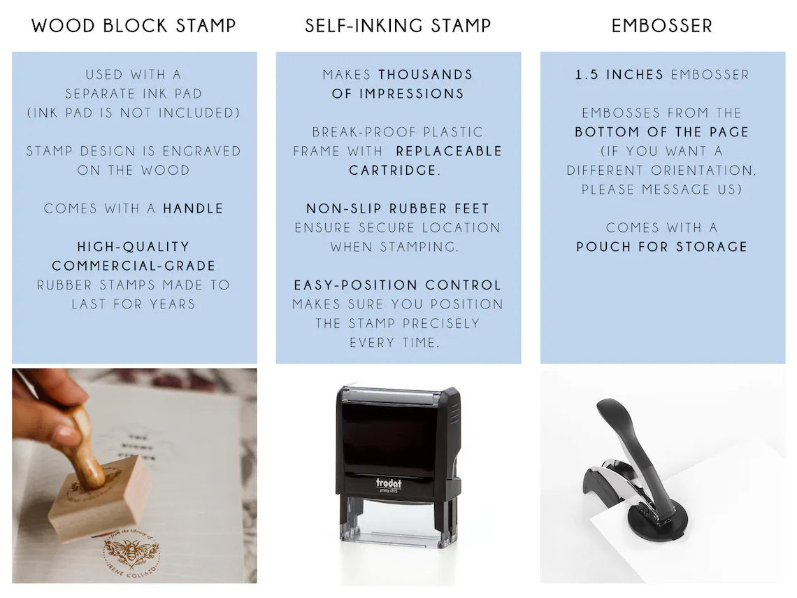 Personalized Book Embosser | Rubber Stamp, Self Inking Stamp or Embosser | Monoalphabetic Style