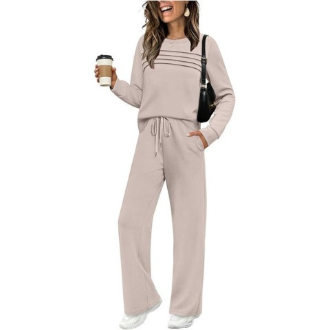 🔥LAST DAY 45% OFF✨Women’s Crew Neck Lounge Set - Soft Cotton Top & Drawstring Pants
