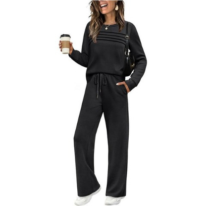 🔥LAST DAY 45% OFF✨Women’s Crew Neck Lounge Set - Soft Cotton Top & Drawstring Pants
