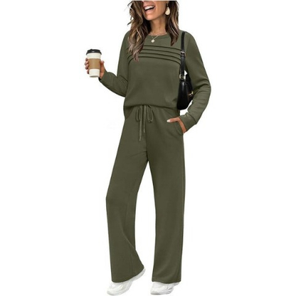 🔥LAST DAY 45% OFF✨Women’s Crew Neck Lounge Set - Soft Cotton Top & Drawstring Pants