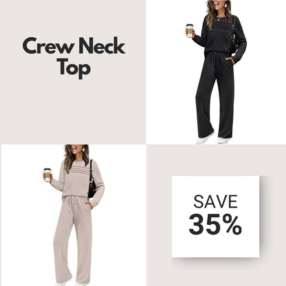 🔥LAST DAY 45% OFF✨Women’s Crew Neck Lounge Set - Soft Cotton Top & Drawstring Pants