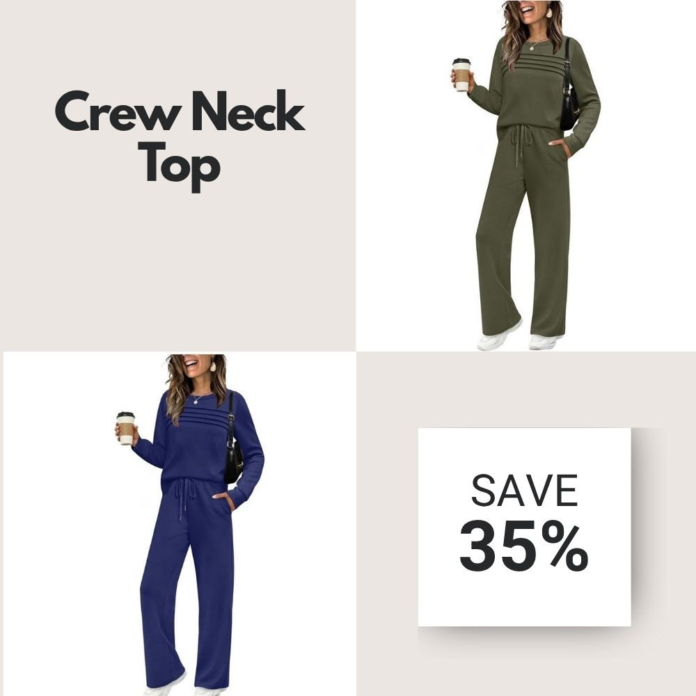 🔥LAST DAY 45% OFF✨Women’s Crew Neck Lounge Set - Soft Cotton Top & Drawstring Pants
