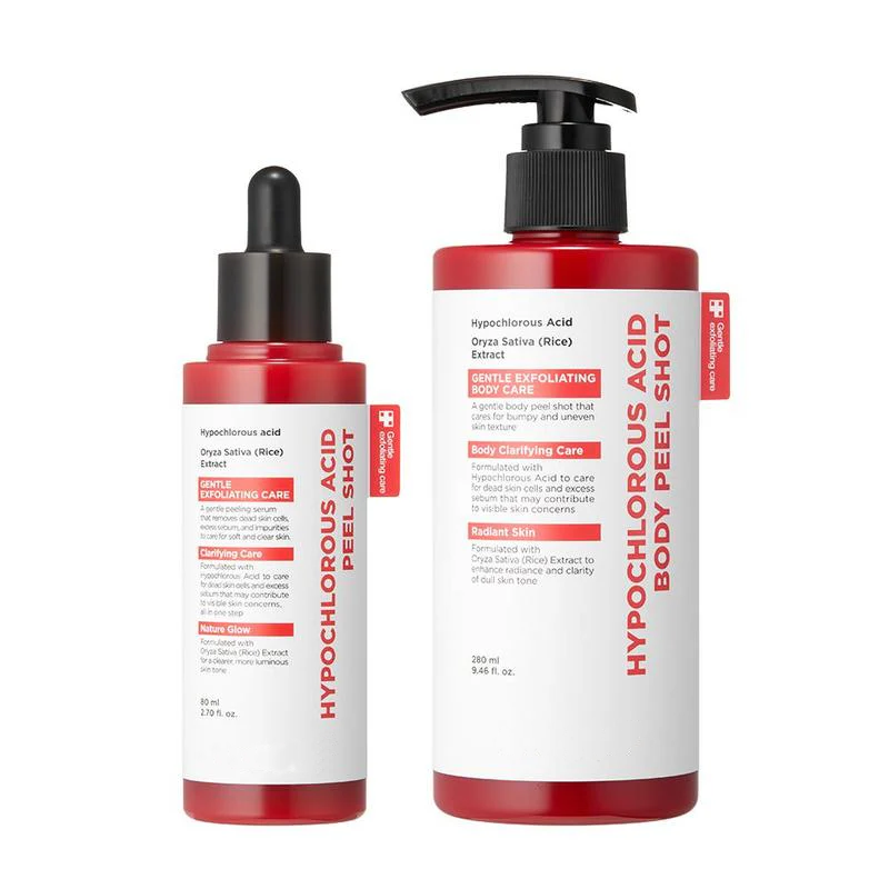 Hypochlorous Acid Rice Peel Shot Duo For Face & Body | Gentle Exfoliating Serum for Dead Skin Cells & Pore Care, Blackheads & Excess Sebum Control | Rice Extract, Hypochlorous, Panthenol for Hydrating & Smoothing Care