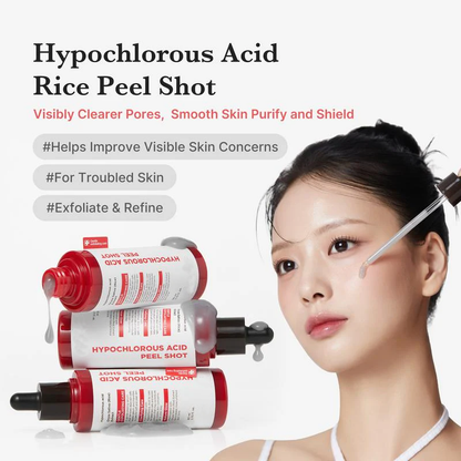 Hypochlorous Acid Rice Peel Shot Duo For Face & Body | Gentle Exfoliating Serum for Dead Skin Cells & Pore Care, Blackheads & Excess Sebum Control | Rice Extract, Hypochlorous, Panthenol for Hydrating & Smoothing Care