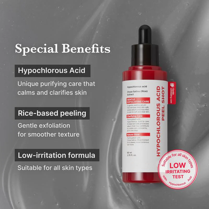 Hypochlorous Acid Rice Peel Shot Duo For Face & Body | Gentle Exfoliating Serum for Dead Skin Cells & Pore Care, Blackheads & Excess Sebum Control | Rice Extract, Hypochlorous, Panthenol for Hydrating & Smoothing Care