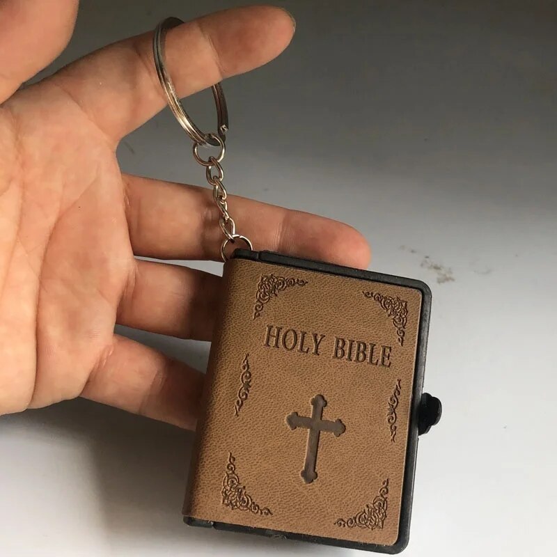 Miniature Leather Holy Bible Keychain