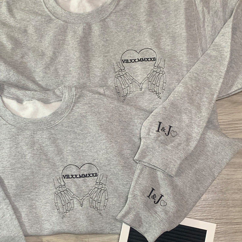 Embroidered Anniversary Sweatshirt, Roman Numerals Hoodie, Anniversary Gifts For Couples, Initial On Sleeve Sweatshirt, Hallowen Gifts(BUY 2 GET FREE SHIPPING💪)