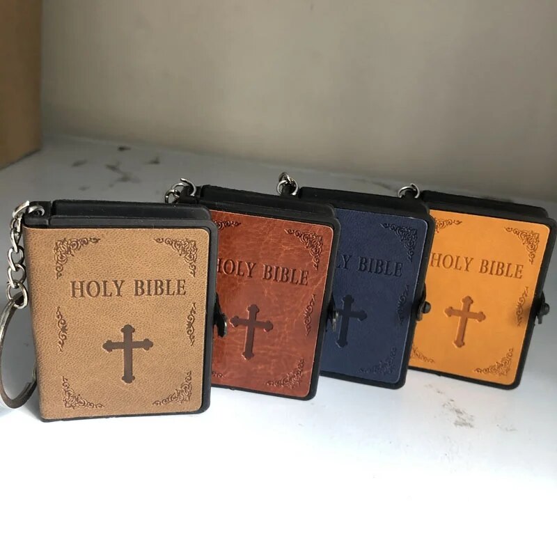 Miniature Leather Holy Bible Keychain