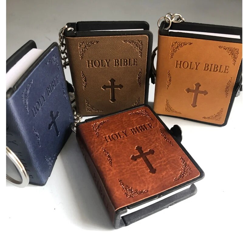 Miniature Leather Holy Bible Keychain