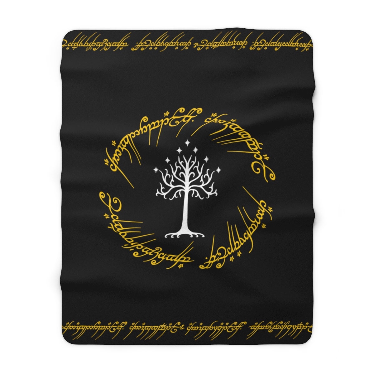 Elvish Rings Blanket, Sherpa Fleece Blanket, elven script on the rings, Magical Halloween gift(Free shipping)
