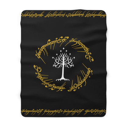 Elvish Rings Blanket, Sherpa Fleece Blanket, elven script on the rings, Magical Halloween gift(Free shipping)