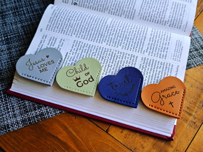 Bible Quote Leather Heart Page Corner Bookmark