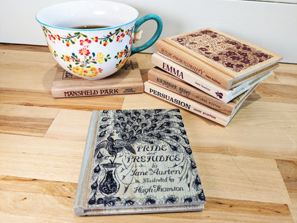 Jane Austen Reclaimed Wood Book Coaster Set(1 set of 6)