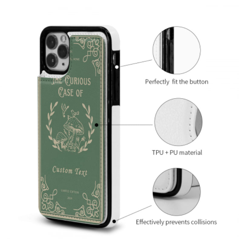 Personalized Faux Leather Wallet Phone Case | Aesthetic Mushroom Floral | Book Lover Gift