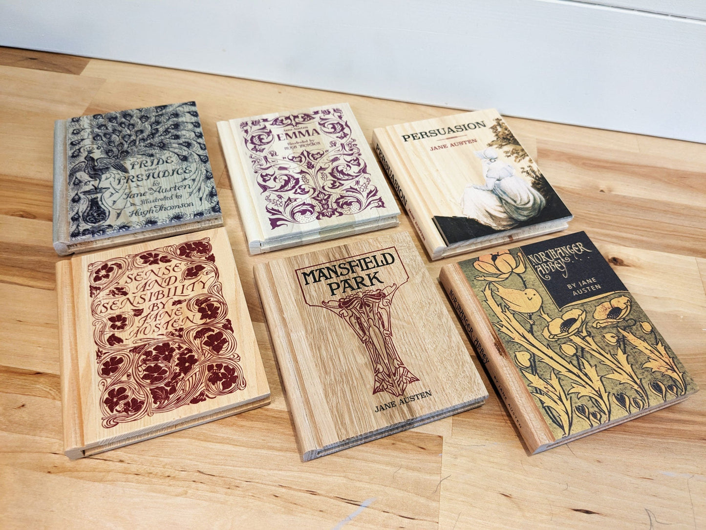 Jane Austen Reclaimed Wood Book Coaster Set(1 set of 6)
