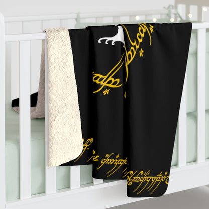 Elvish Rings Blanket, Sherpa Fleece Blanket, elven script on the rings, Magical Halloween gift(Free shipping)