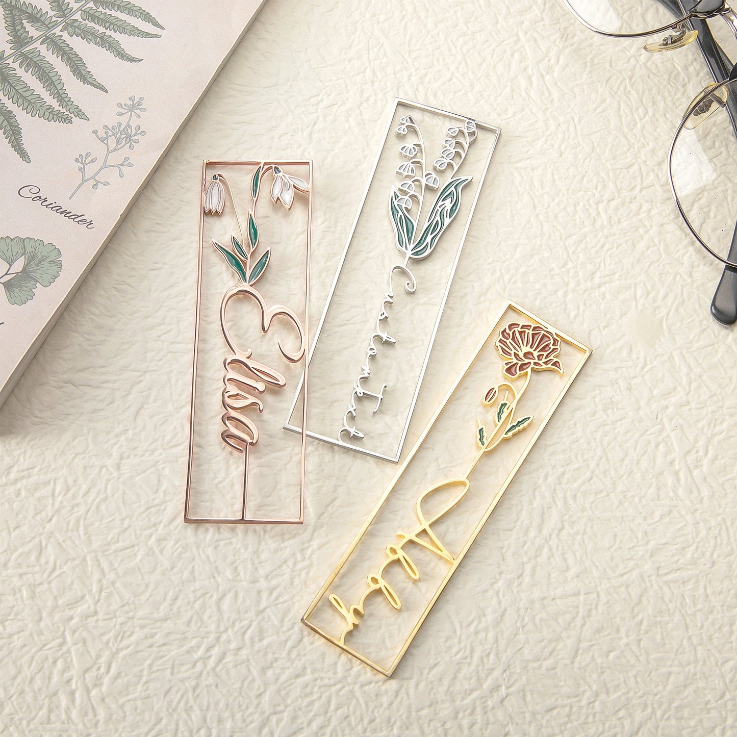 Custom Birthday Flower Stainless Steel Bookmarks