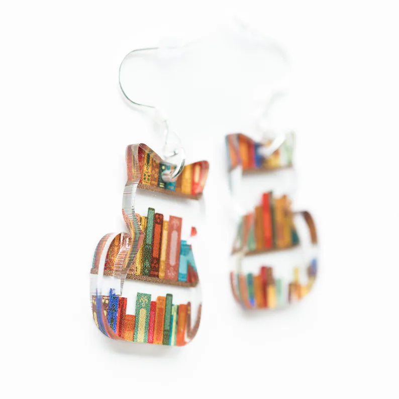 Cat Earrings with Books