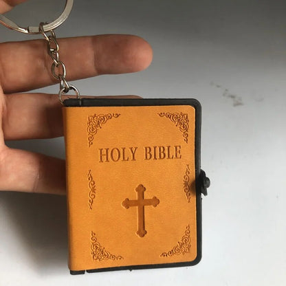 Miniature Leather Holy Bible Keychain