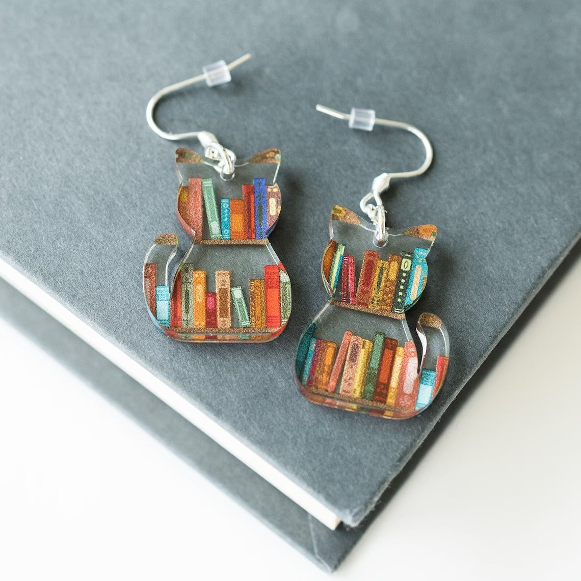 Cat Earrings with Books