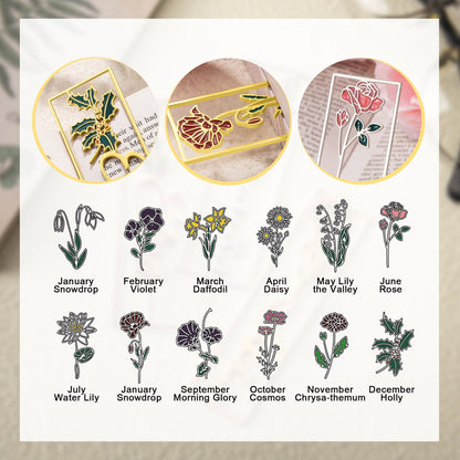 Custom Birthday Flower Stainless Steel Bookmarks