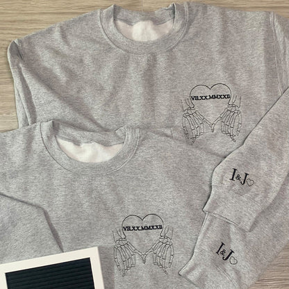 Embroidered Anniversary Sweatshirt, Roman Numerals Hoodie, Anniversary Gifts For Couples, Initial On Sleeve Sweatshirt, Hallowen Gifts(BUY 2 GET FREE SHIPPING💪)