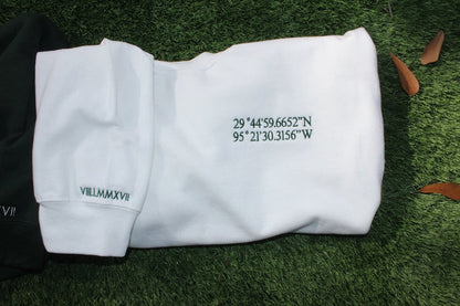 Coordinates Embroidered Sweatshirt, Custom Location Coordinates Embroidered Sweatshirt, Embroidered GPS Coordinates, Gift For Couples(BUY 2 FREE SHIPPING💪)