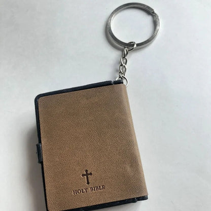 Miniature Leather Holy Bible Keychain