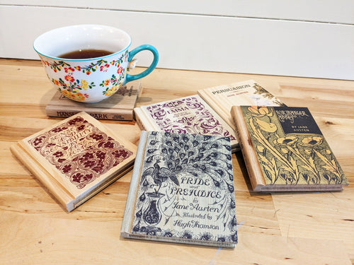 Jane Austen Reclaimed Wood Book Coaster Set(1 set of 6)