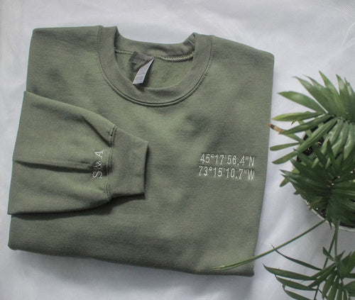Coordinates Embroidered Sweatshirt, Custom Location Coordinates Embroidered Sweatshirt, Embroidered GPS Coordinates, Gift For Couples(BUY 2 FREE SHIPPING💪)