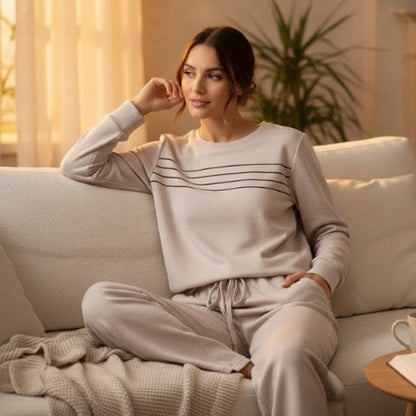 🔥LAST DAY 45% OFF✨Women’s Crew Neck Lounge Set - Soft Cotton Top & Drawstring Pants