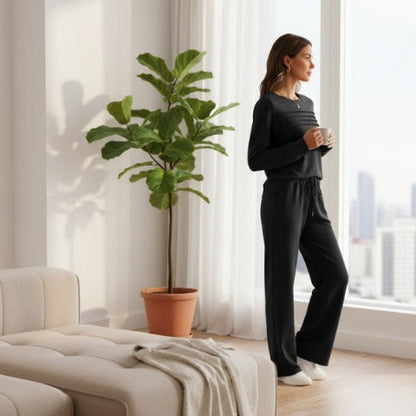 🔥LAST DAY 45% OFF✨Women’s Crew Neck Lounge Set - Soft Cotton Top & Drawstring Pants